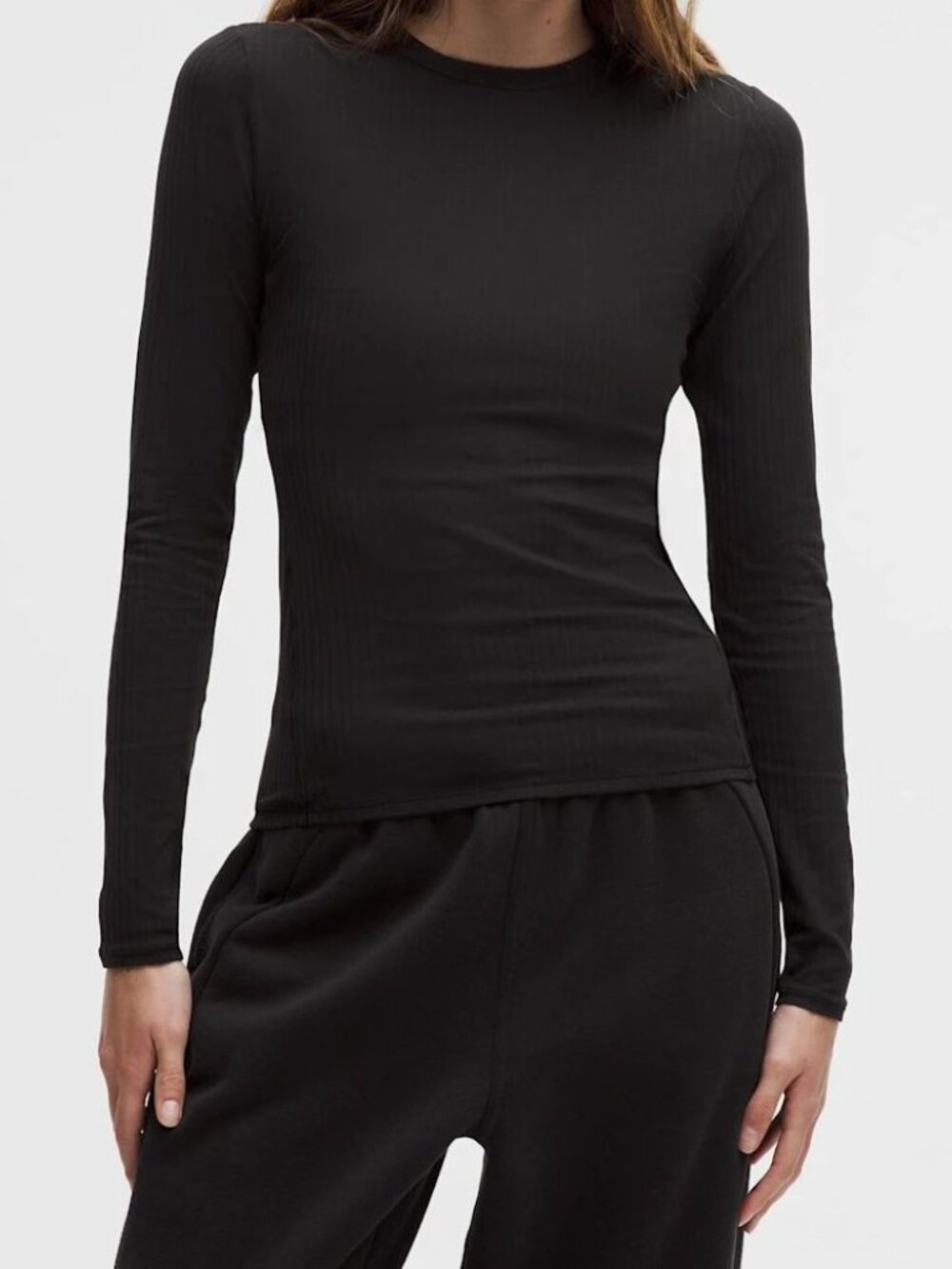 Wundermost Ultra-Soft Ribbed Nulu Crewneck Long-Sleeve Shirt